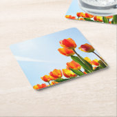 Orange und rote Tulpen von unterhalb Rechteckiger Pappuntersetzer (angewinkelt)