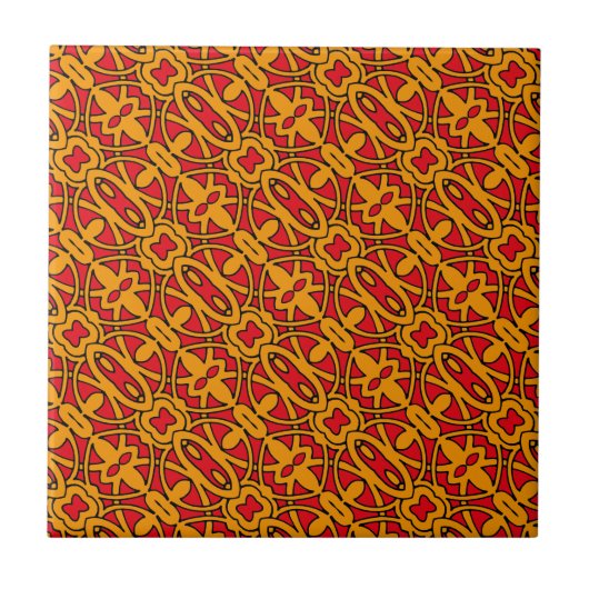 Orange- und rotes Handmuster Fliese (Vorderseite)