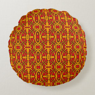 Orange- und rotes Handmuster Rundes Kissen