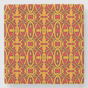 Orange- und rotes Handmuster Steinuntersetzer