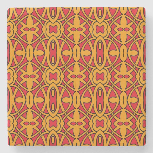 Orange- und rotes Handmuster Steinuntersetzer (Vorderseite)