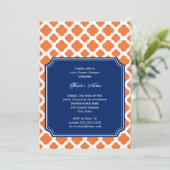 Orange und Royal Blue Quatrefoil Brautparty Einladung (Stehend Vorderseite)