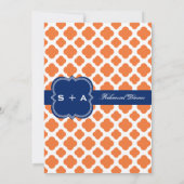 Orange und Royal Blue Quatrefoil Probe Dinner Einladung (Rückseite)