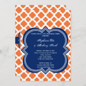 Orange und Royal Blue Quatrefoil Probe Dinner Einladung (Vorne/Hinten)