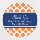 Orange und Royal Blue Quatrefoil Vielen Dank Etiketten (Design 2)