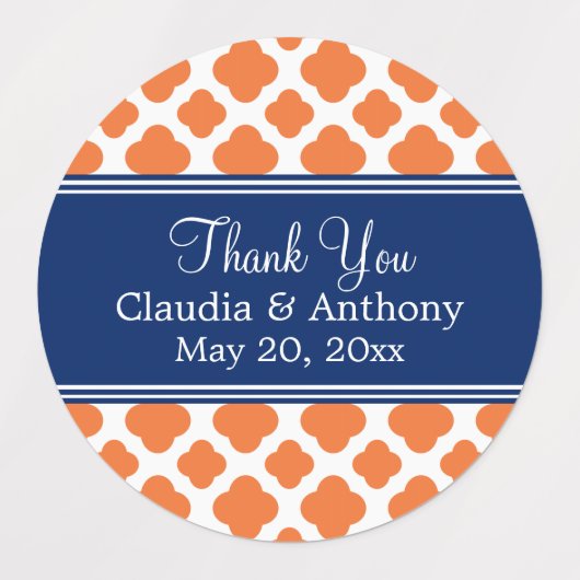 Orange und Royal Blue Quatrefoil Vielen Dank Etiketten (Design 1)