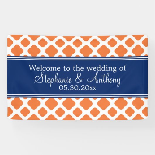Orange und Royal Blue Quatrefoil Wedding Banner (Horizontal)