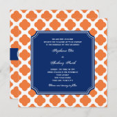 Orange und Royal Blue Quatrefoil Wedding Einladung (Vorne/Hinten)