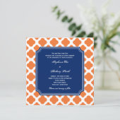 Orange und Royal Blue Quatrefoil Wedding Einladung (Stehend Vorderseite)