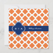Orange und Royal Blue Quatrefoil Wedding Einladung (Rückseite)