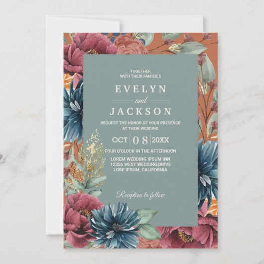 Orange und Salbei Moderne Rustikale Hochzeit Einladung (Vorderseite)