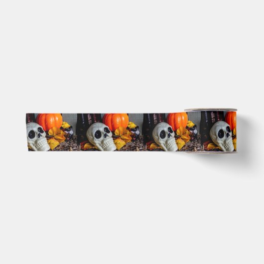 Orange und Schädel Satinband (Vorderseite)