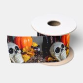 Orange und Schädel Satinband (Spule)