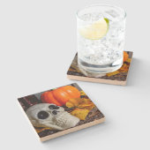 Orange und Schädel Steinuntersetzer (Seitenansicht)