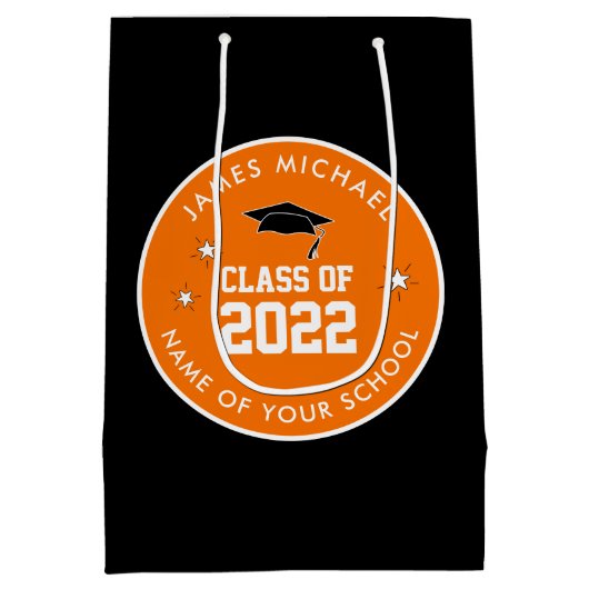 Orange und Schwarz Abschluss kundenspezifisch Mittlere Geschenktüte (Rückseite)