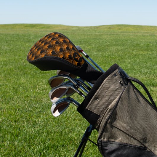 Orange und Schwarz Art Deco Muster Monogram Golf Headcover (In SItu)