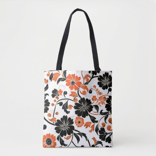 Orange und Schwarz auf Weiß Fall Blumen Tasche (Vorderseite)
