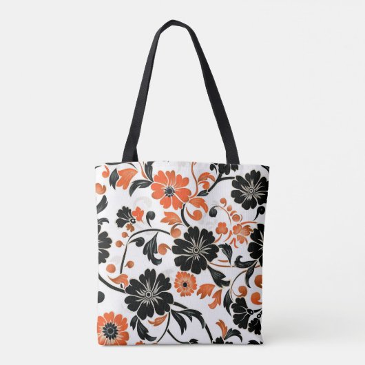 Orange und Schwarz auf Weiß Fall Blumen Tasche (Rückseite)