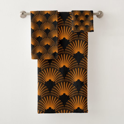 Orange- und Schwarz-Deko-Muster Badhandtuch Set (Insitu)