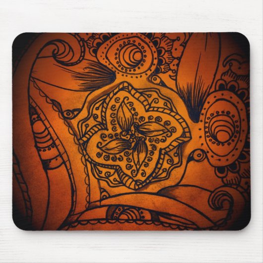 Orange und Schwarz Floral Mandala Mousepad (Vorne)