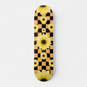 Orange und Schwarz Gelb und Sonnenblumen Skateboard