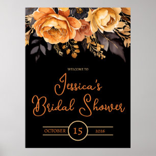 Orange und Schwarz, Halloween, Florale Brautparty Poster