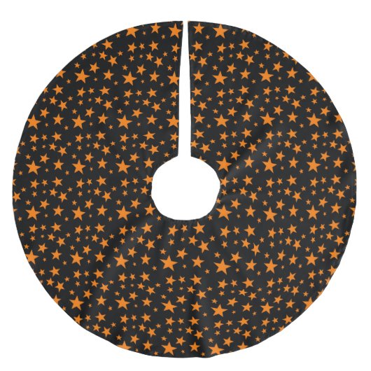 Orange- und Schwarz-Halloween-Sterne Niedlich Polyester Weihnachtsbaumdecke (Vorderseite)