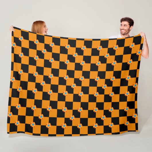 Orange und Schwarz kontrollierte Blume Fleecedecke (Beispiel)