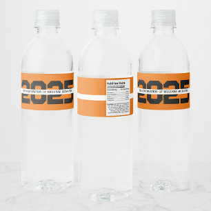 Orange und Schwarz Personalisierter Abschluss Wasserflaschenetikett