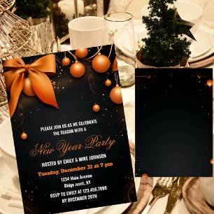 Orange und Schwarz Silvesterparty 2026 Einladung