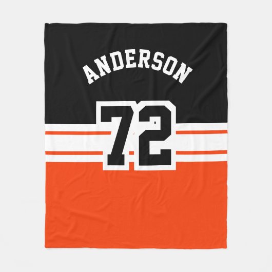 Orange- und Schwarz-Sport-Nummer Fleecedecke (Vorderseite)