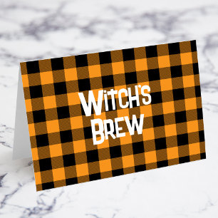 Orange und schwarze Buffalo-Plaid-Halloween-Essens Tischnummer