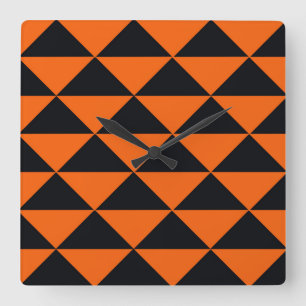 Orange und schwarze Dreiecke Quadratische Wanduhr