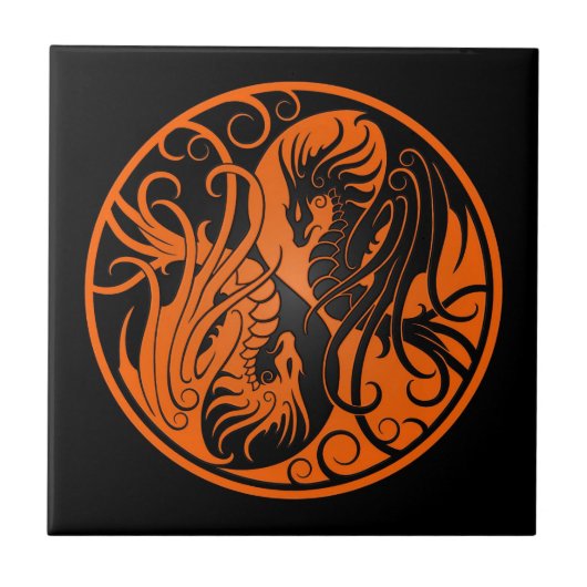 Orange und schwarze fliegende Yin Yang Drachen Fliese (Vorderseite)