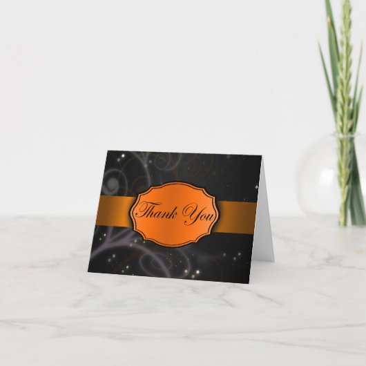 Orange und Schwarze Flora Dankeskarte (Vorderseite)