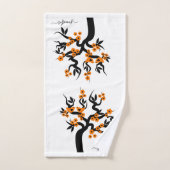 Orange und schwarze Liebesvögel Kirschbaum, Blüten Badhandtuch Set (Handtuch)