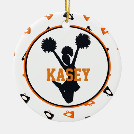 Orange und schwarze Megaphon-Cheerleader Keramik Ornament (Vorne)