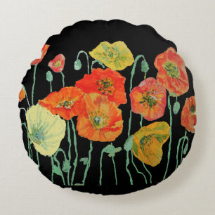 Orange und schwarze Mohn-Kunst rundes Dekor-Kissen Kissen