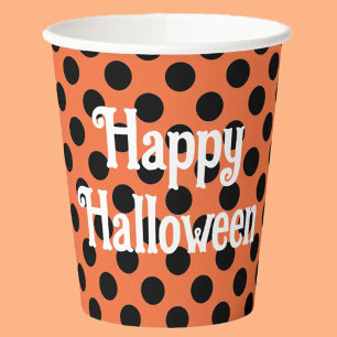 Orange und schwarze Punkte Happy Halloween Pappbecher