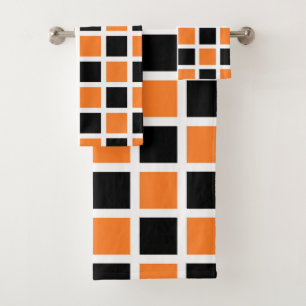 Orange und Schwarze Quadrate weiß Badhandtuch Set