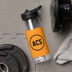 Orange und schwarze Schulfarben und Buchstaben Trinkflasche