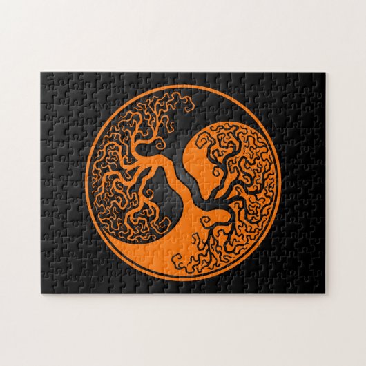 Orange und schwarzer Baum des Lebens Yin Yang Puzzle (Horizontal)