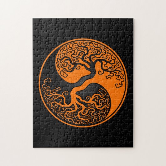 Orange und schwarzer Baum des Lebens Yin Yang Puzzle (Vertikal)