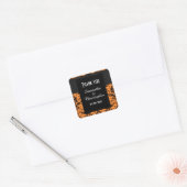 Orange und schwarzer Damast Danke Quadratischer Aufkleber (Umschlag)