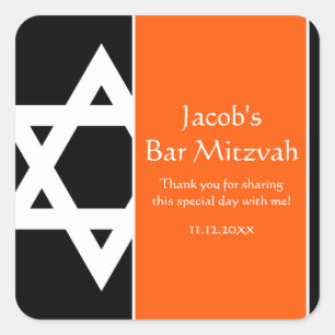 Orange und schwarzer Davidsstern Bar Mitzvah Quadratischer Aufkleber