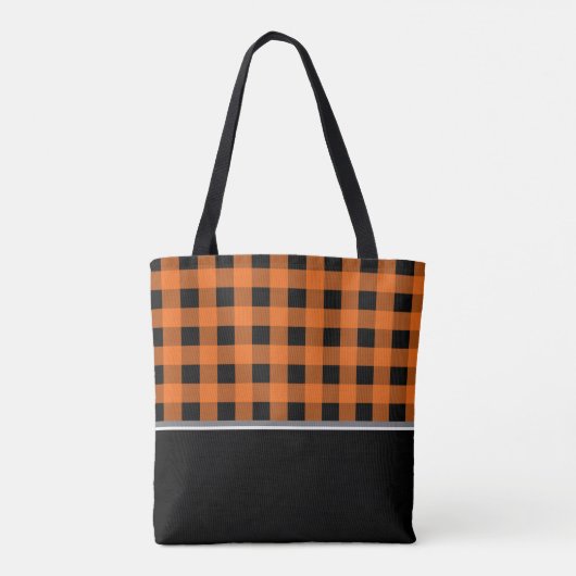 Orange und schwarzer Gingham | personalisiert Tasche (Rückseite)