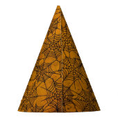 Orange und schwarzer Grunge-Spinnennetz-Party-Hut Partyhütchen (Rückseite)