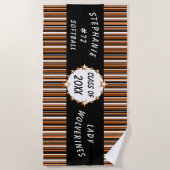 Orange und schwarzer SchulAbschluss personalisiert Strandtuch (Vorderseite)