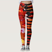 Orange und schwarzer Streifen mit Personalisiertem Leggings (Vorderseite)