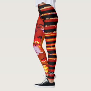 Orange und schwarzer Streifen mit personalisiertem Leggings